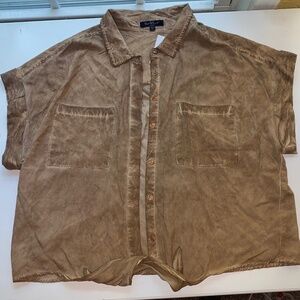 Velvet Heart XL Blouse Tan Tie Dye Look Ties in Front NWT